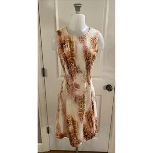 Calvin Klein Sleeveless Snake Print Fit & Flare Dress Pink Beige Size 6
